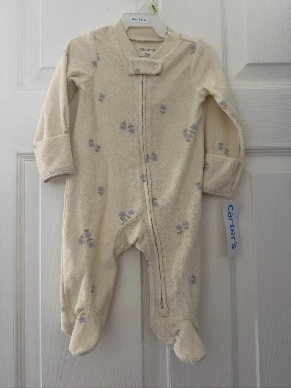 Carter's Cream Fleece Floral Footed One-Piece